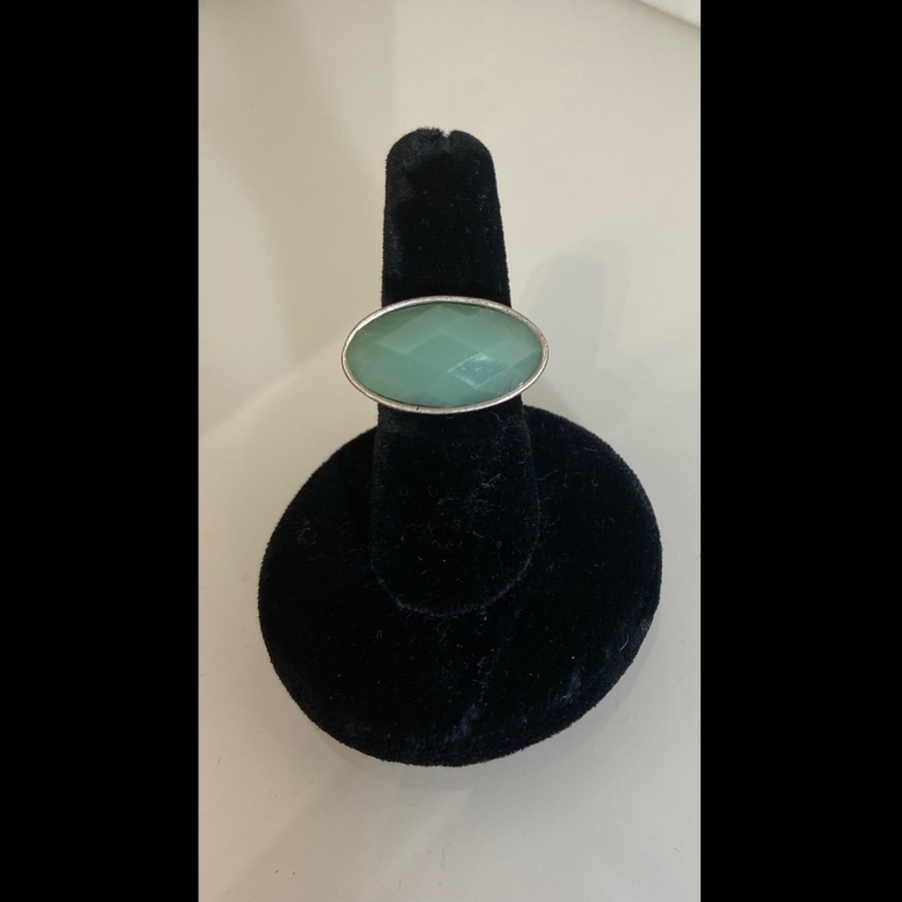 Large Silver adjustable mint color stone ring